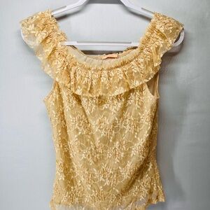 Forever 21 Floral Lace Ruffle shear‎ Blouse - Gold
